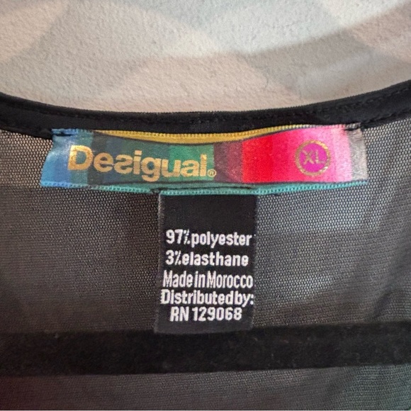 DESIGUAL Sz XL Midi Dress Colourful Geometric Shape Mesh Top Sleeveless Sheath - Picture 5 of 7